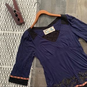 Anthro C. Keer Embroidered & Beaded Top